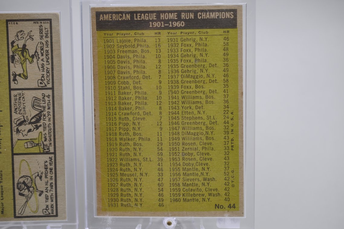1961 Drysdale & AL HR Leaders Cards, photo 5 of 6