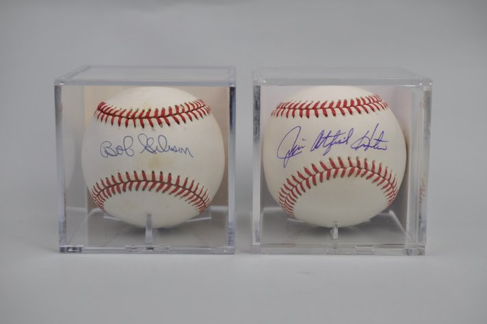 HOF Jim Catfish Hunter & Bob Gibson Signed Balls