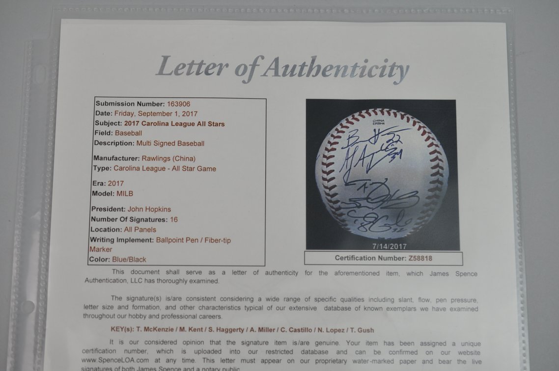 2017 Carolina League All-Stars Signed Baseball, photo 12 of 13