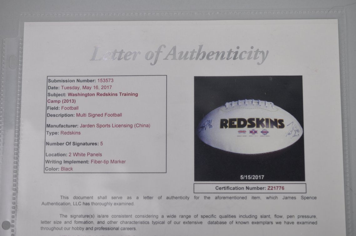 2013 Redskins Training Camp Signed Football, photo 9 of 10
