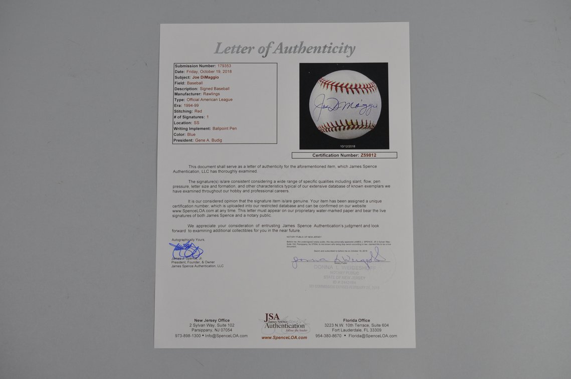 Joe Dimaggio-Signed Ball in Blue Ink, photo 10 of 12