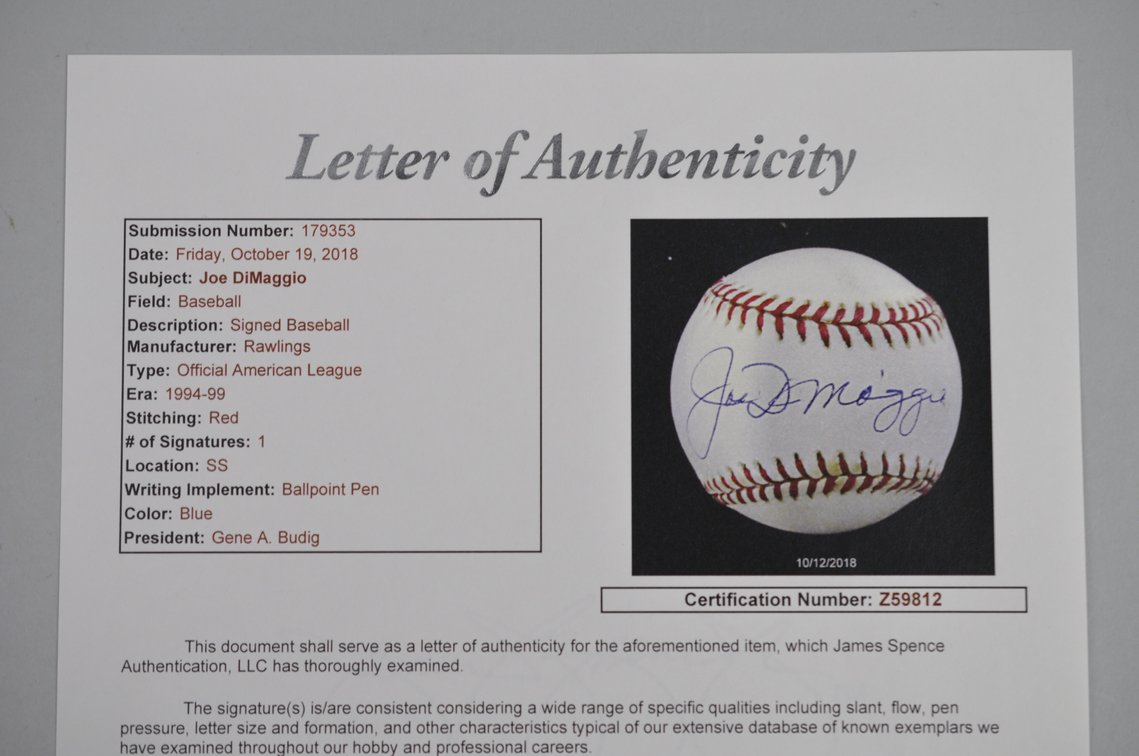 Joe Dimaggio-Signed Ball in Blue Ink, photo 11 of 12