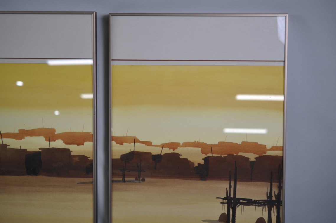 Signed Fred Ken Knight Three Panel Watercolor Painting, photo 6 of 17