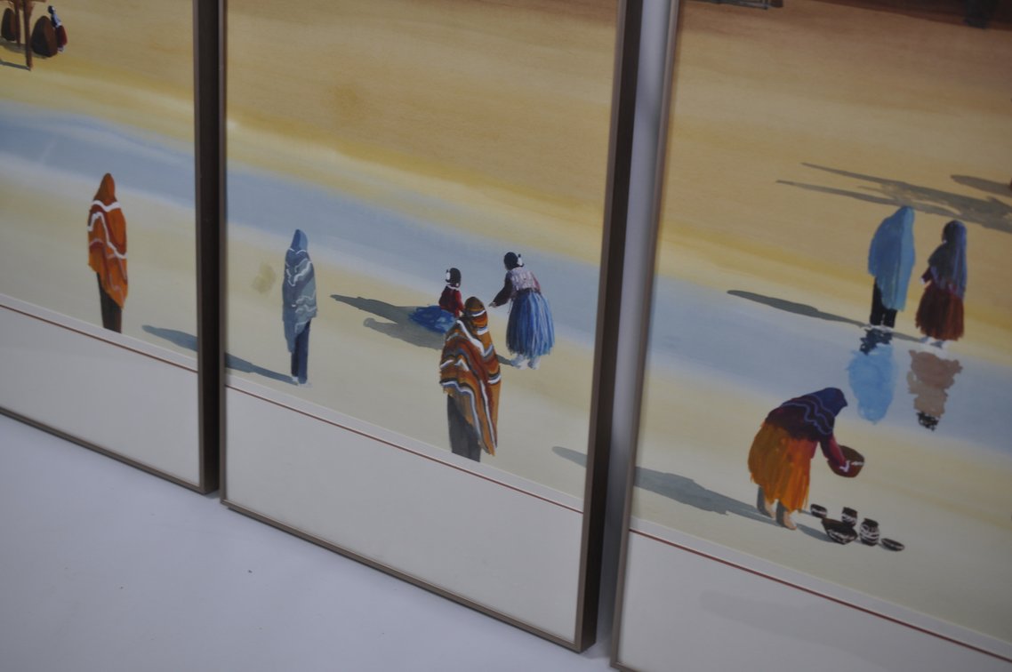 Signed Fred Ken Knight Three Panel Watercolor Painting, photo 9 of 17