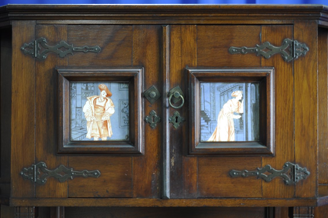 Vintage Wooden Sideboard with Decorative Tile Insets, photo 2 of 33