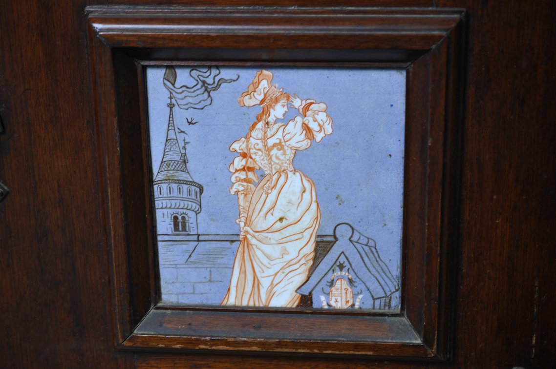 Vintage Wooden Sideboard with Decorative Tile Insets, photo 20 of 33