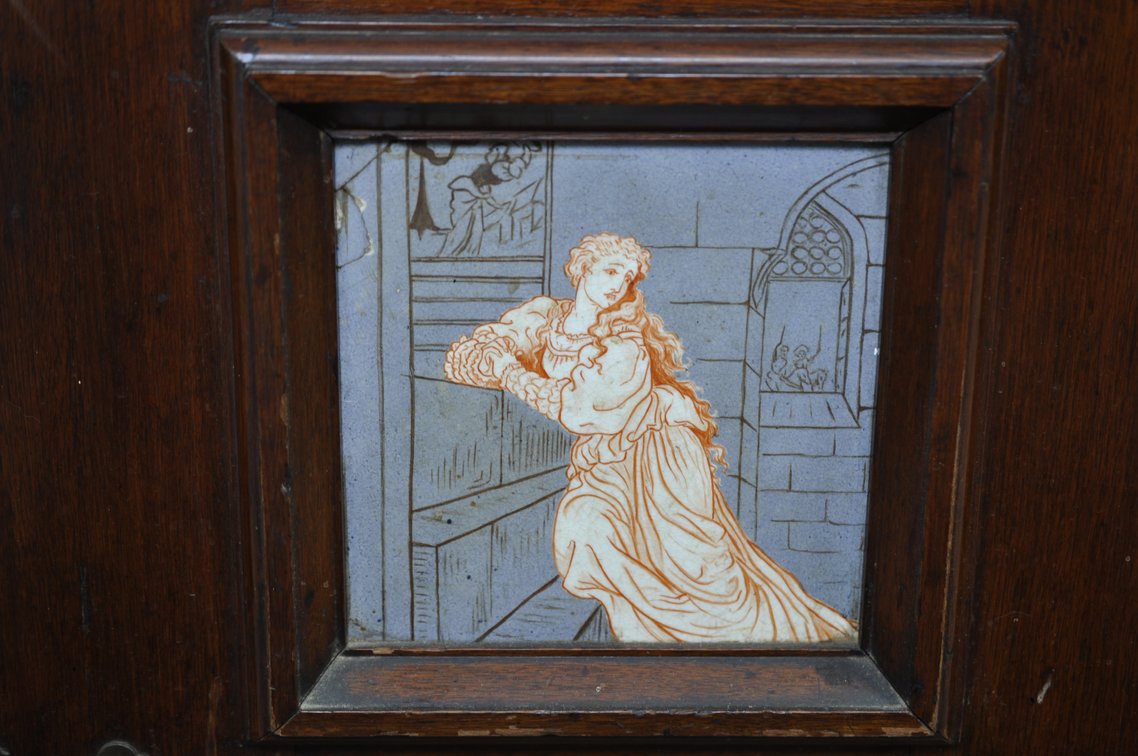Vintage Wooden Sideboard with Decorative Tile Insets, photo 21 of 33