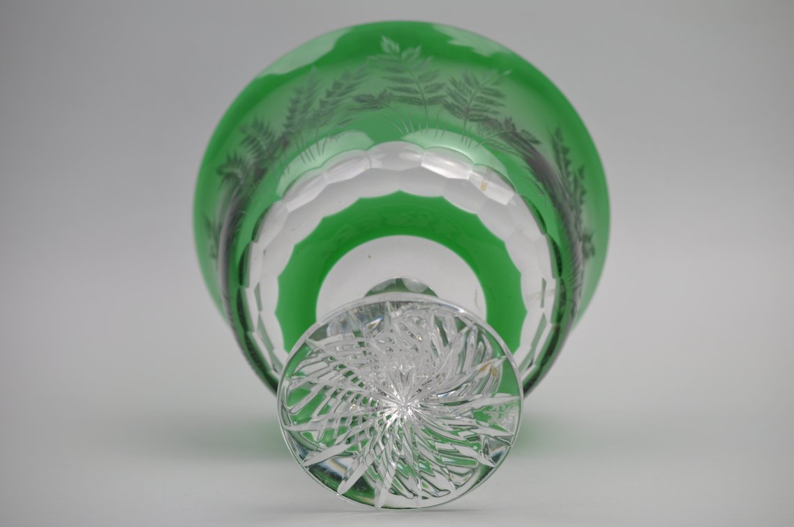 Bohemian Green Cut Crystal Pedestal Bowl, photo 5 of 6