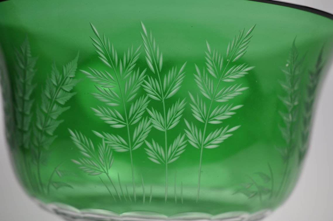 Bohemian Green Cut Crystal Pedestal Bowl, photo 3 of 6