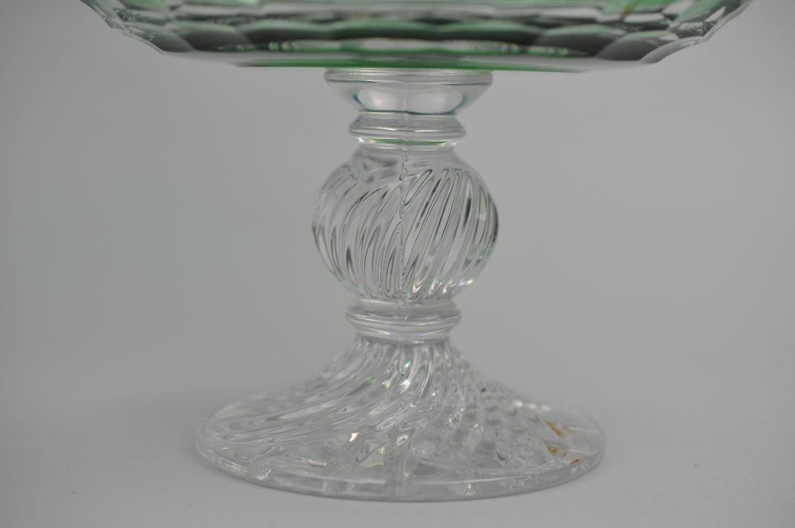 Bohemian Green Cut Crystal Pedestal Bowl, photo 6 of 6
