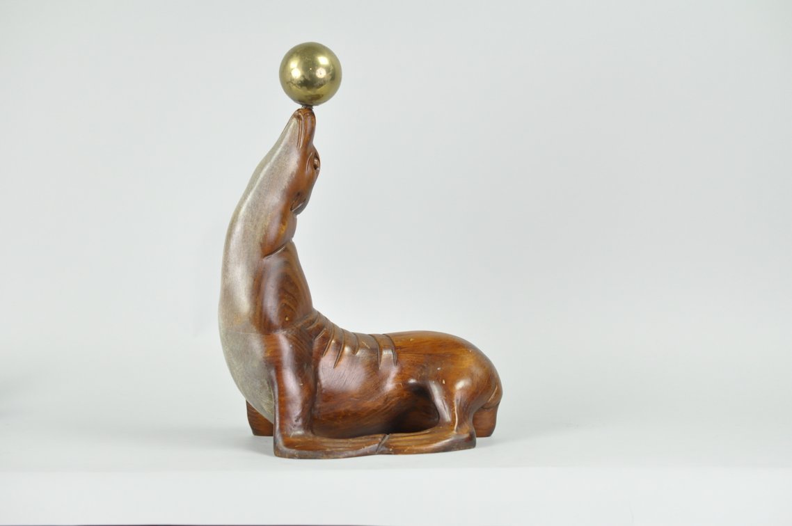 Seal, Cherub, and Signed Duck Decoy Wood Sculptures, photo 13 of 15