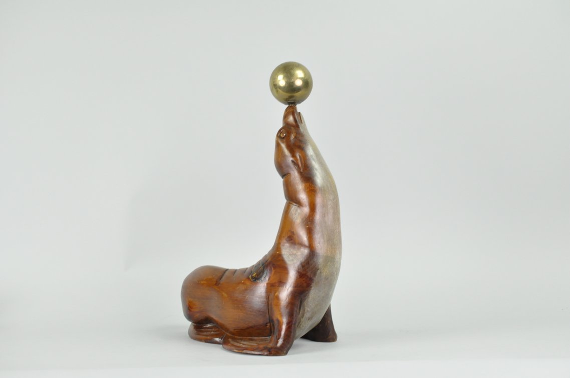 Seal, Cherub, and Signed Duck Decoy Wood Sculptures, photo 12 of 15