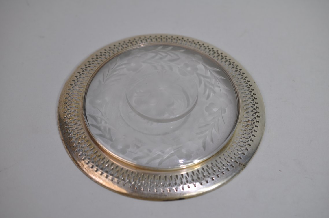 Etched Glass & Sterling Coasters/Candy Dishes, photo 9 of 17
