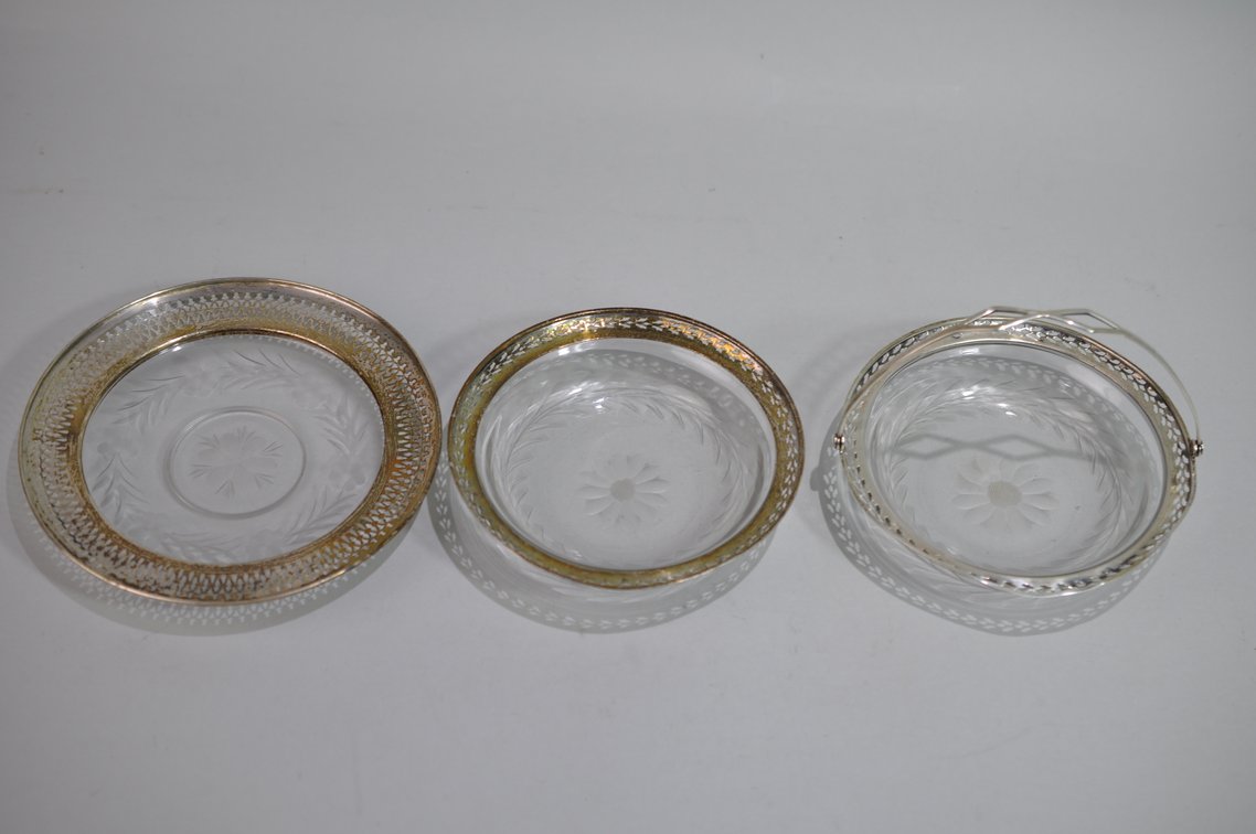Etched Glass & Sterling Coasters/Candy Dishes, photo 6 of 17
