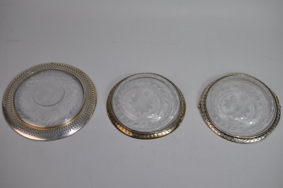 Etched Glass & Sterling Coasters/Candy Dishes, photo 7 of 17