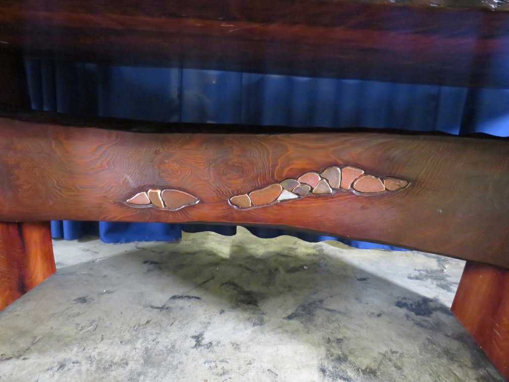 Joni Hamari Dinosaur Bone and Meteor Inlaid Redwood Table, photo 14 of 19