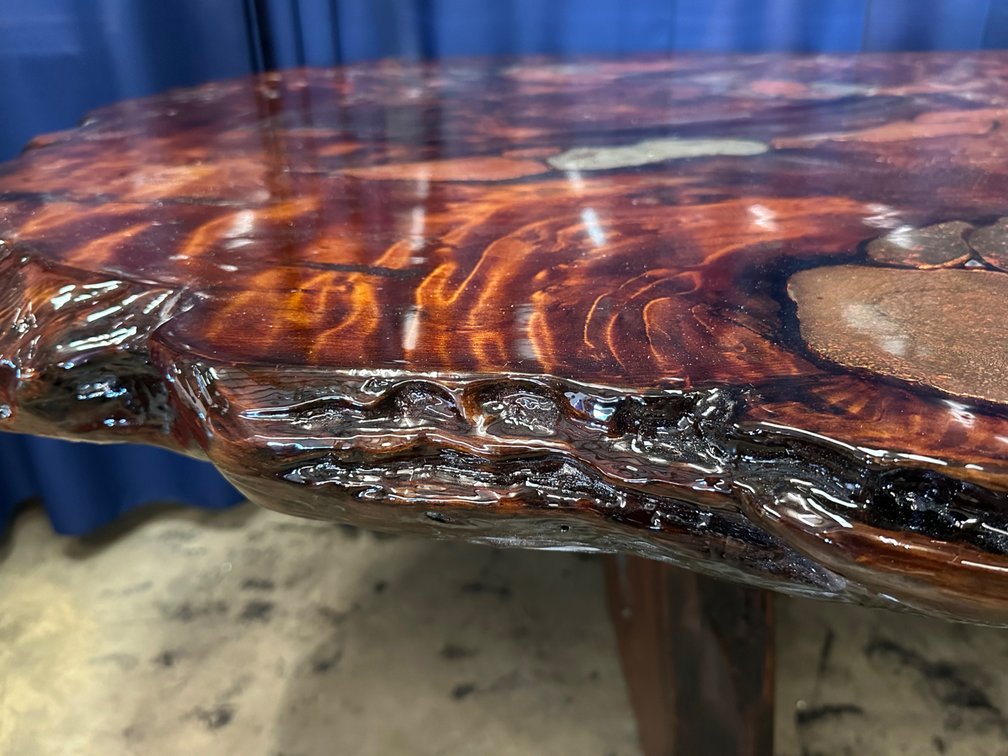 Joni Hamari Dinosaur Bone and Meteor Inlaid Redwood Table, photo 10 of 19