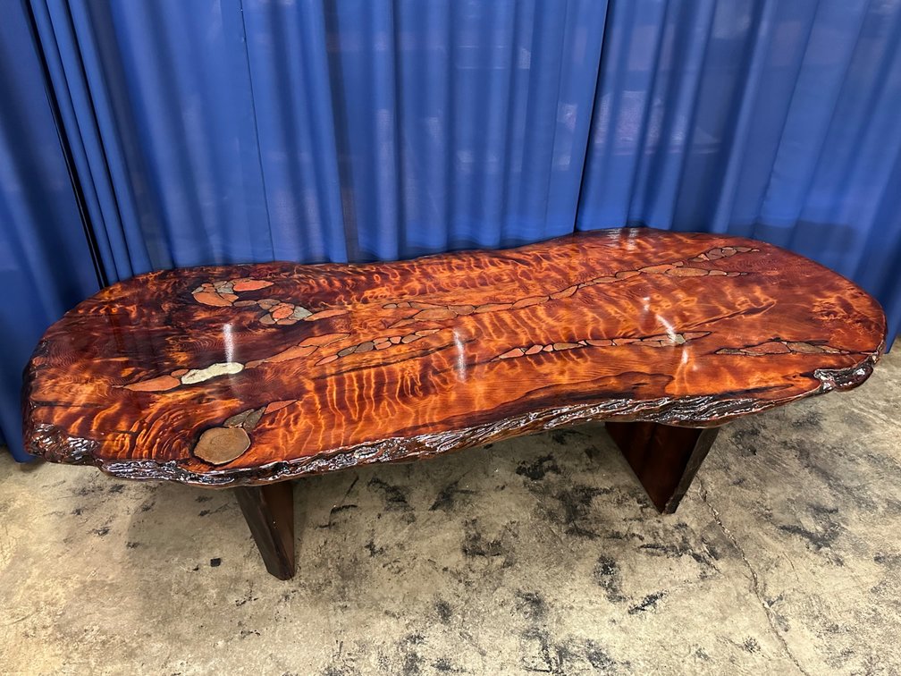 Joni Hamari Dinosaur Bone and Meteor Inlaid Redwood Table, photo 13 of 19