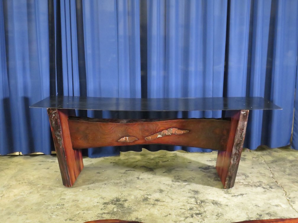 Joni Hamari Dinosaur Bone and Meteor Inlaid Redwood Table, photo 18 of 19