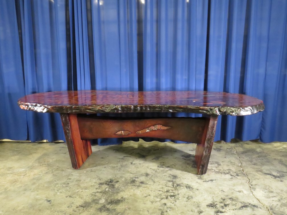 Joni Hamari Dinosaur Bone and Meteor Inlaid Redwood Table, photo 17 of 19