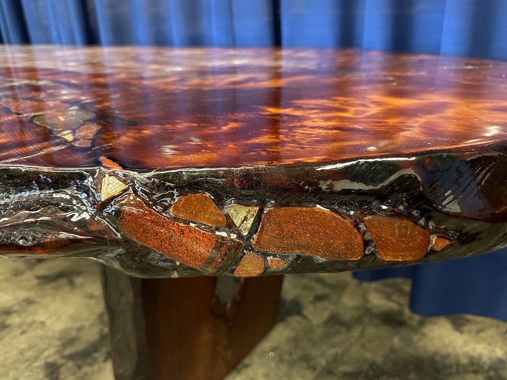 Joni Hamari Dinosaur Bone and Meteor Inlaid Redwood Table, photo 11 of 19