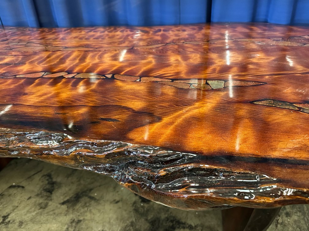 Joni Hamari Dinosaur Bone and Meteor Inlaid Redwood Table, photo 12 of 19