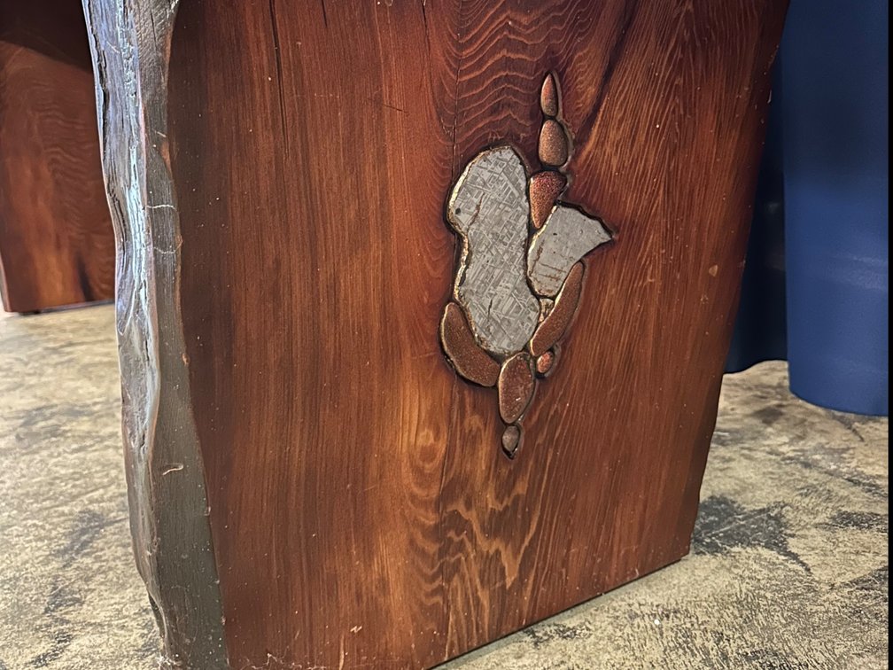Joni Hamari Dinosaur Bone and Meteor Inlaid Redwood Table, photo 16 of 19
