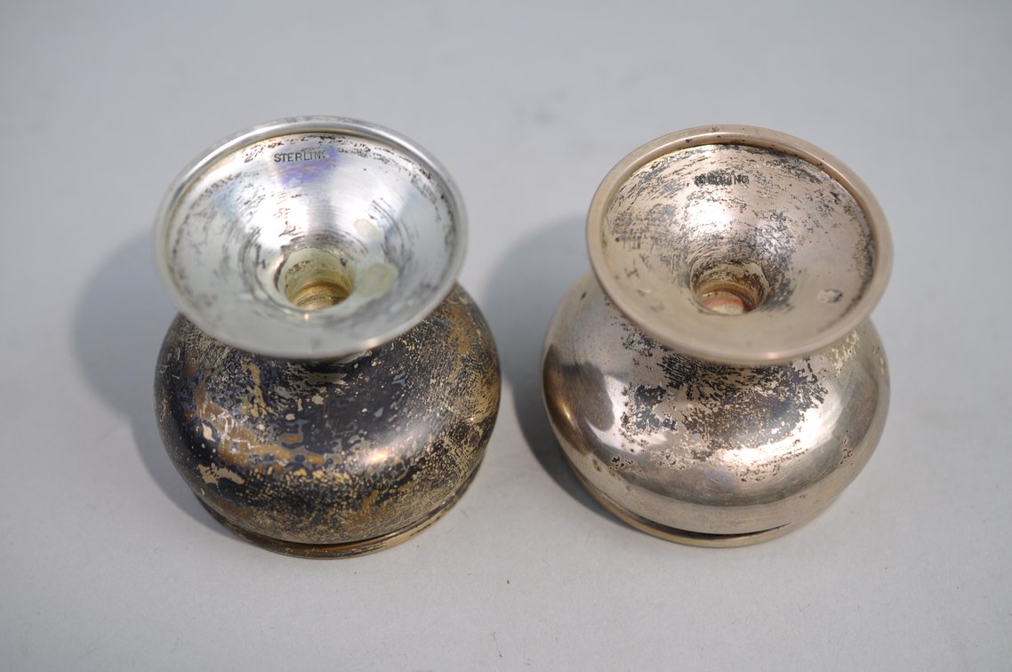 Sterling Silver Salt Cellars w/Blue Inserts, photo 14 of 29