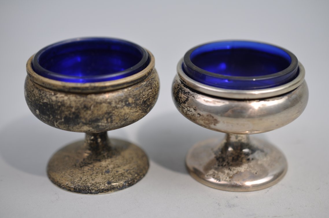Sterling Silver Salt Cellars w/Blue Inserts, photo 13 of 29