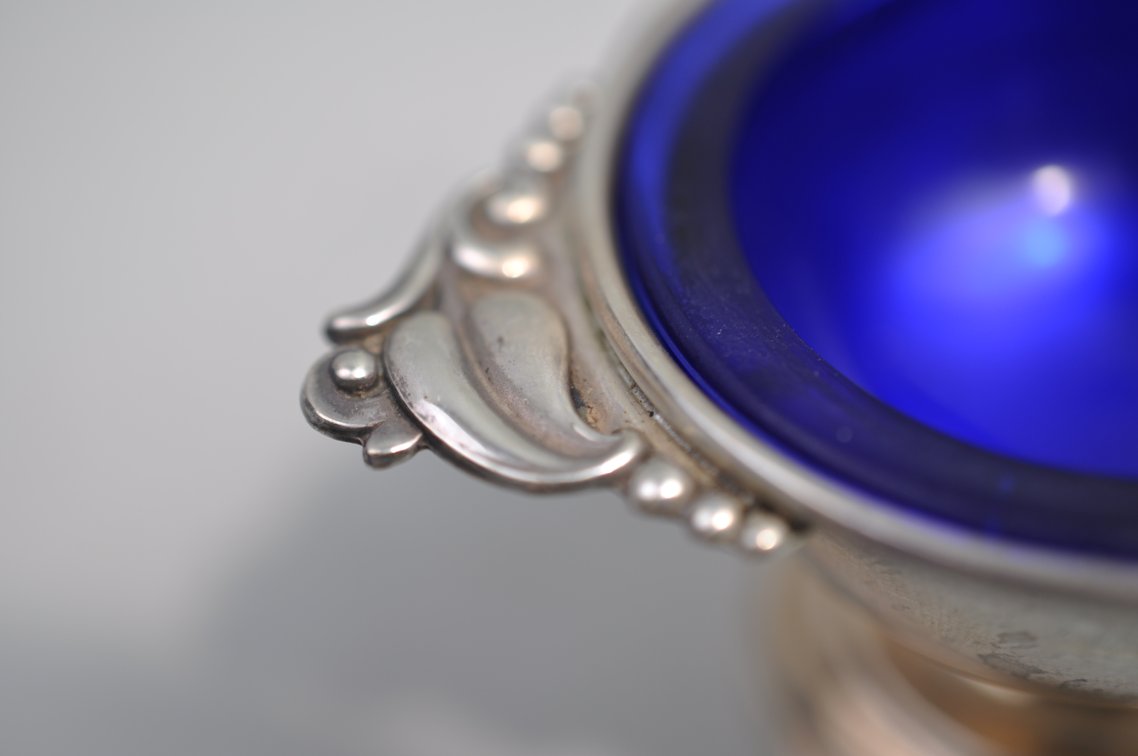 Sterling Silver Salt Cellars w/Blue Inserts, photo 9 of 29