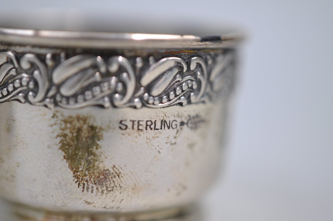 Sterling Silver Salt Cellars w/Blue Inserts, photo 20 of 29