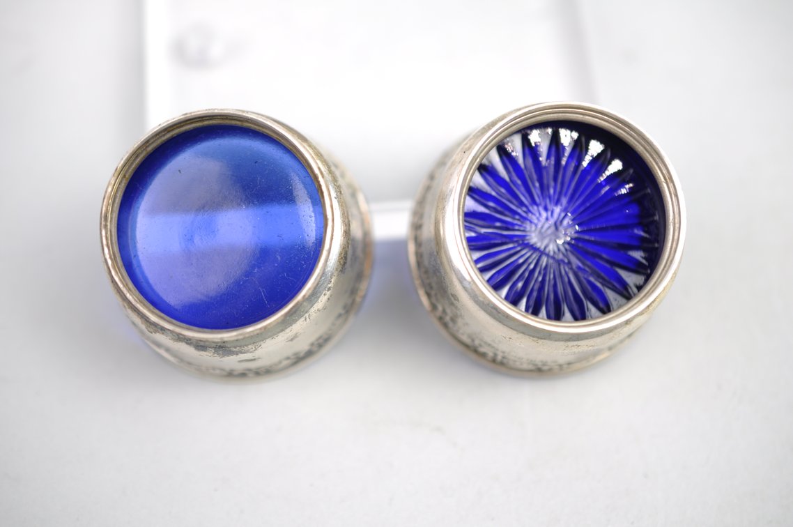 Sterling Silver Salt Cellars w/Blue Inserts, photo 21 of 29