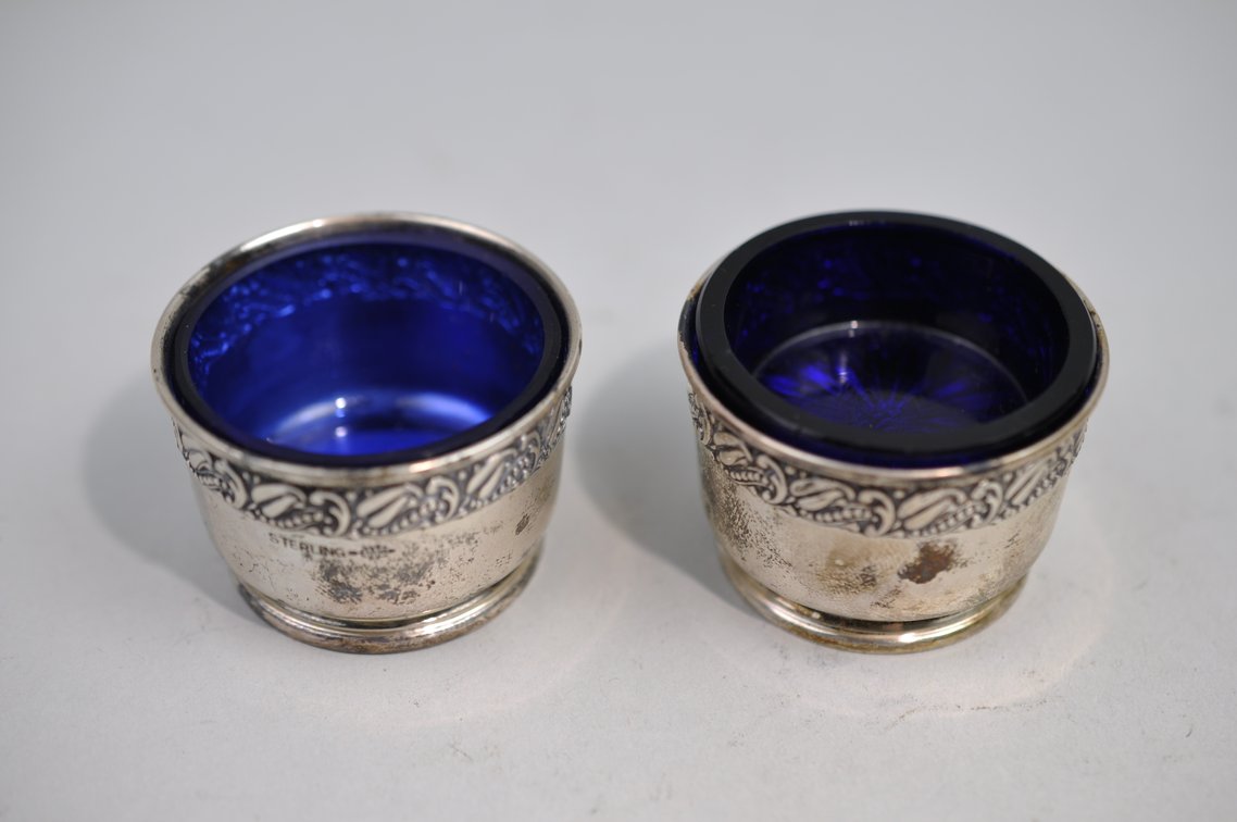 Sterling Silver Salt Cellars w/Blue Inserts, photo 18 of 29