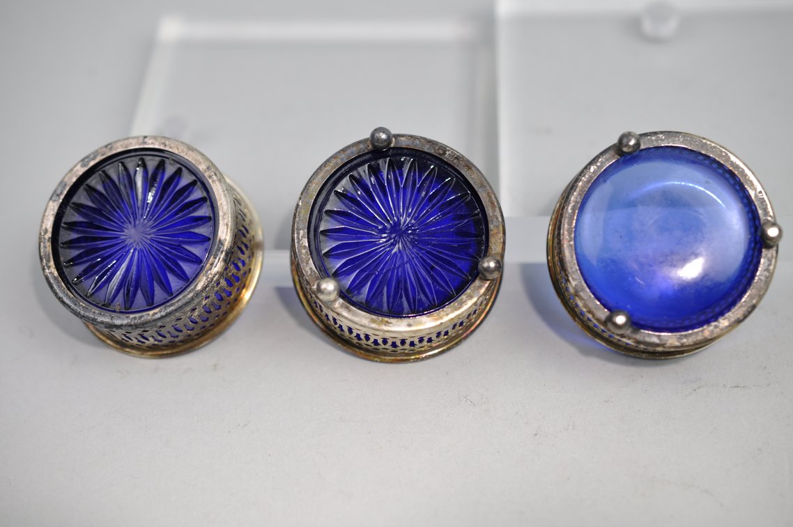 Sterling Silver Salt Cellars w/Blue Inserts, photo 28 of 29