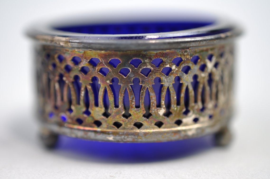 Sterling Silver Salt Cellars w/Blue Inserts, photo 24 of 29