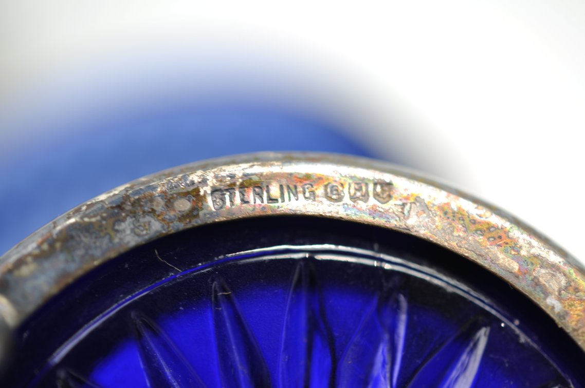 Sterling Silver Salt Cellars w/Blue Inserts, photo 26 of 29