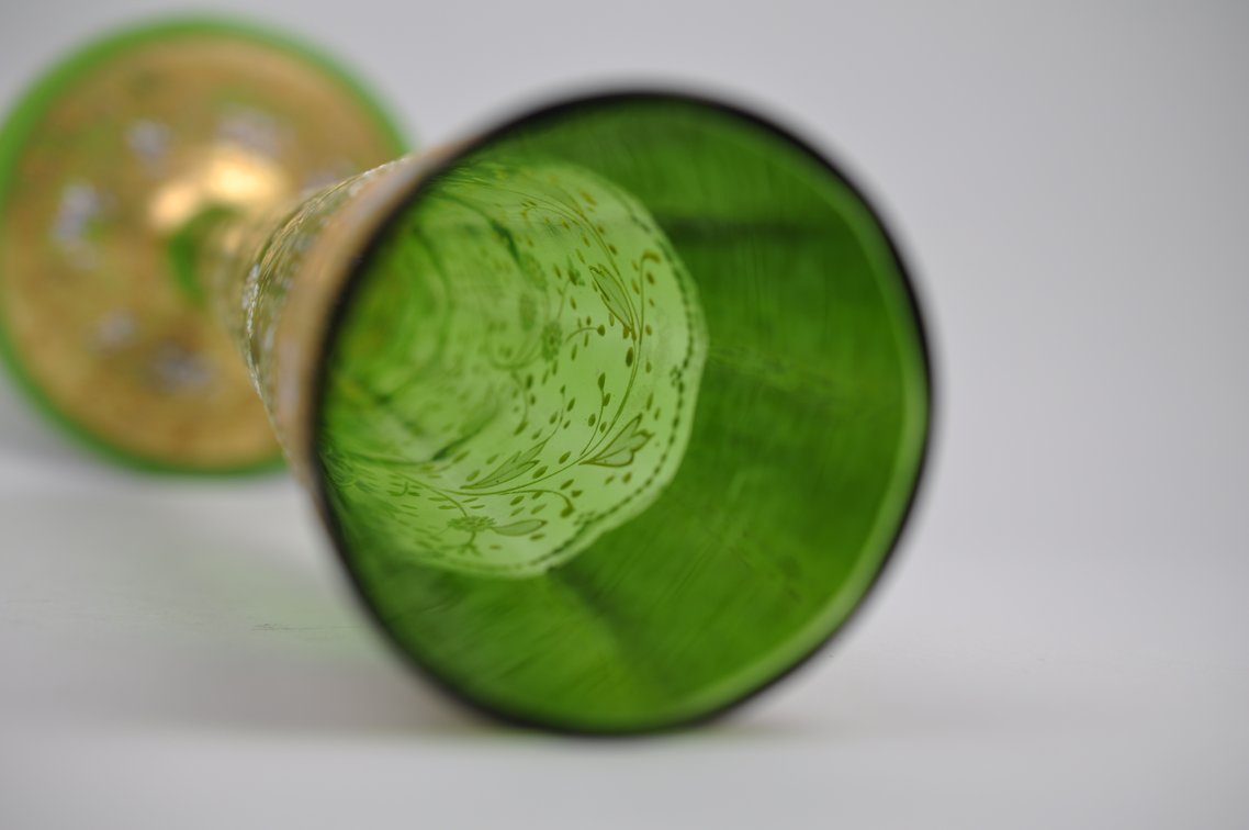 Bohemian Hand Painted Glass Trumpet Vase, photo 9 of 10