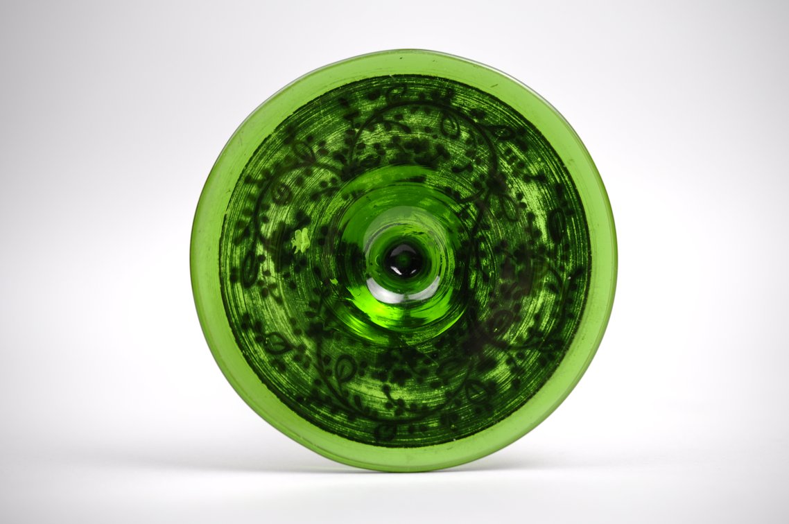 Bohemian Hand Painted Glass Trumpet Vase, photo 10 of 10