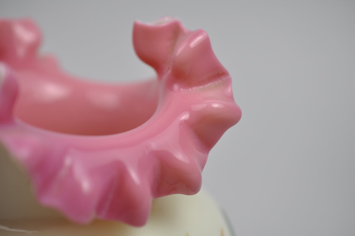 Uranium Glass Vases w/ Pink Ruffled Rim, photo 13 of 14