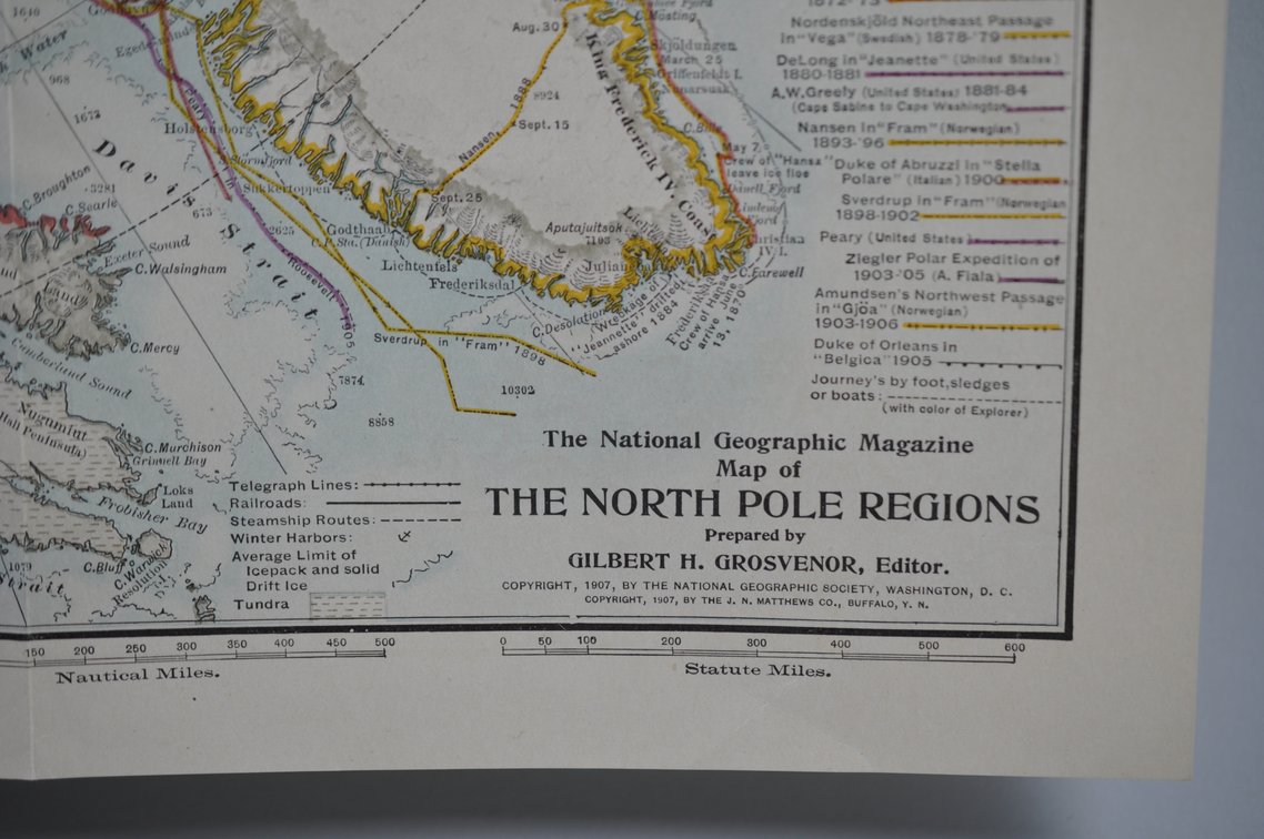 National Geographic Map of North Pole Regions 1907, photo 2 of 13