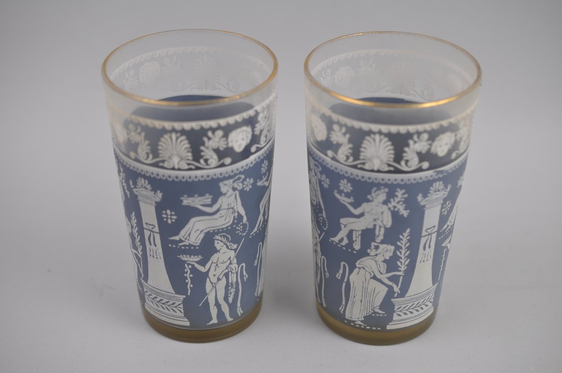 Jeanette Glass Hellenic Corinthian Blue Cups
