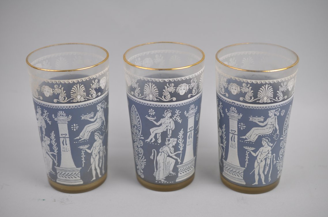 Jeanette Glass Hellenic Corinthian Blue Cups