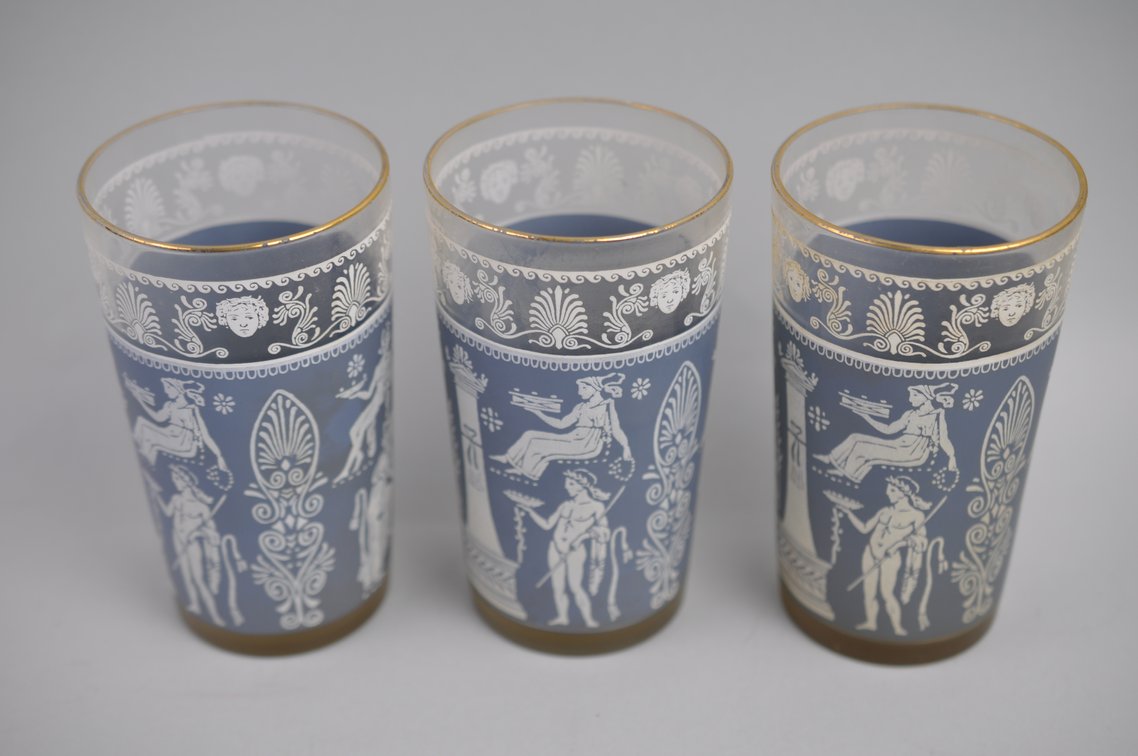 Jeanette Glass Hellenic Corinthian Blue Cups
