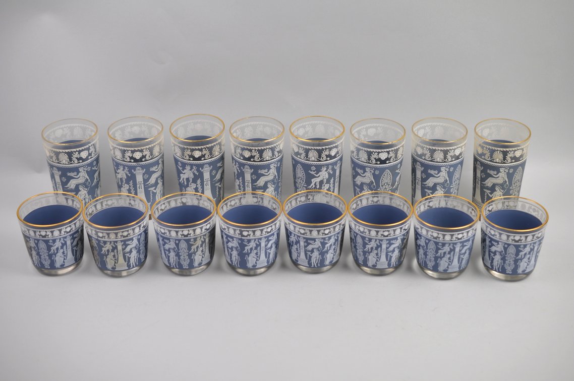 Jeanette Glass Hellenic Corinthian Blue Cups