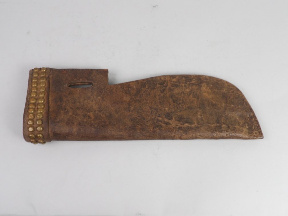 Attributed Blackfoot / Northern Plains Trade Knife with Brass Tacked Leather Sheath, photo 9 of 10