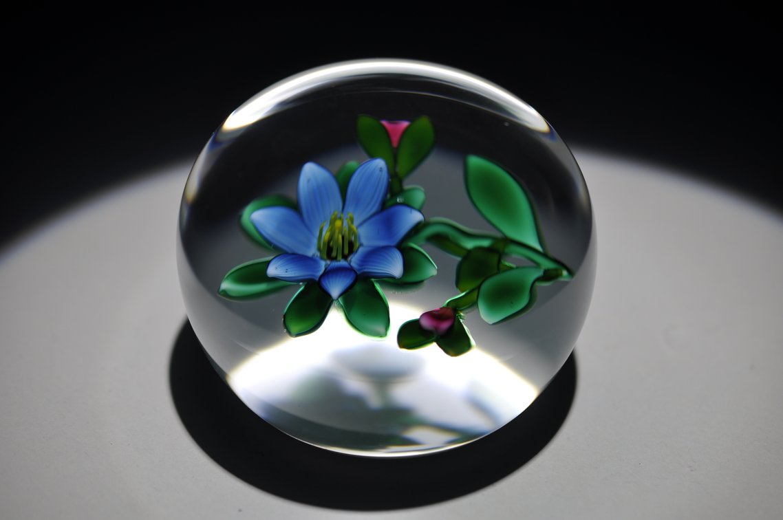 Blue Floral Lampwork Paperweight