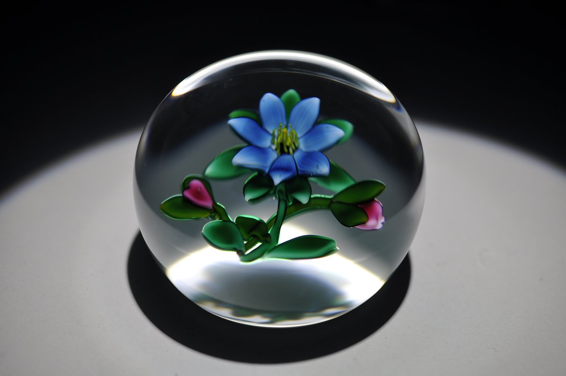 Blue Floral Lampwork Paperweight