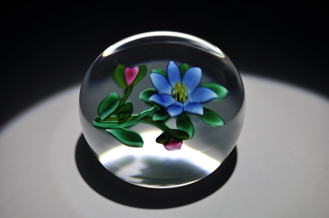 Blue Floral Lampwork Paperweight