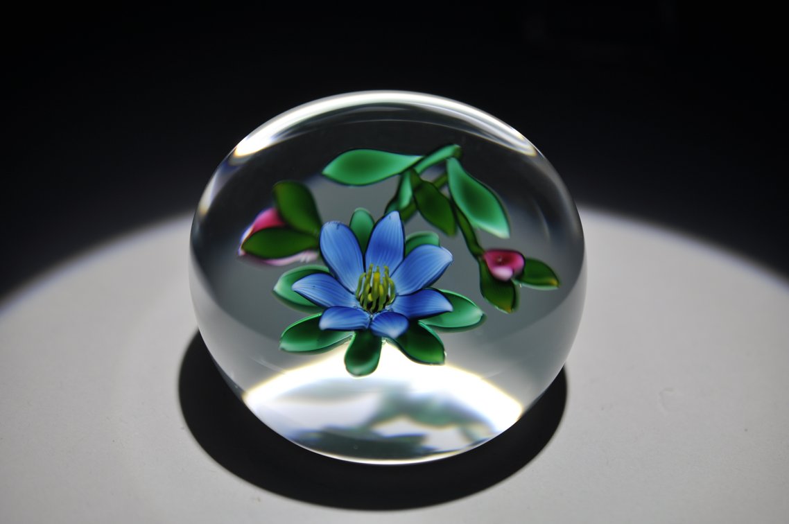 Blue Floral Lampwork Paperweight