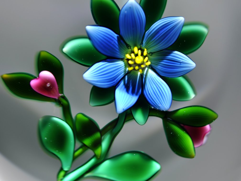 Blue Floral Lampwork Paperweight